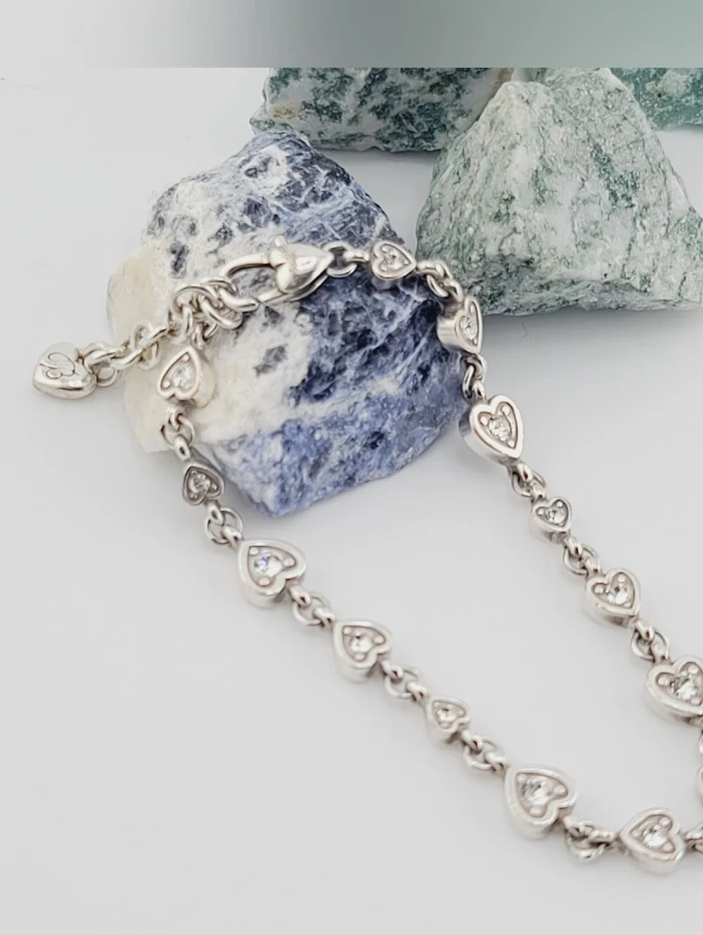 Brighton Meridian "Love Notes" Bracelet! Swarovski Crystal Inset In Heart Links! - Picture 7 of 11